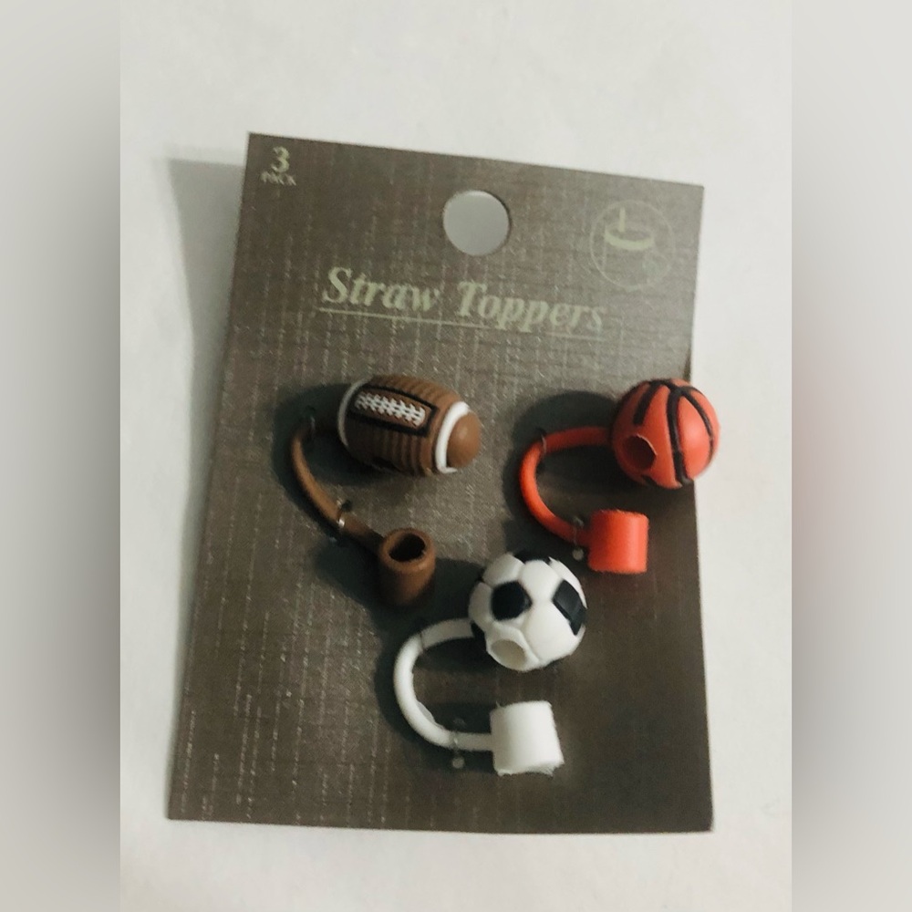 3PK straw  toppers brown football orange basketball
white black socket ball.